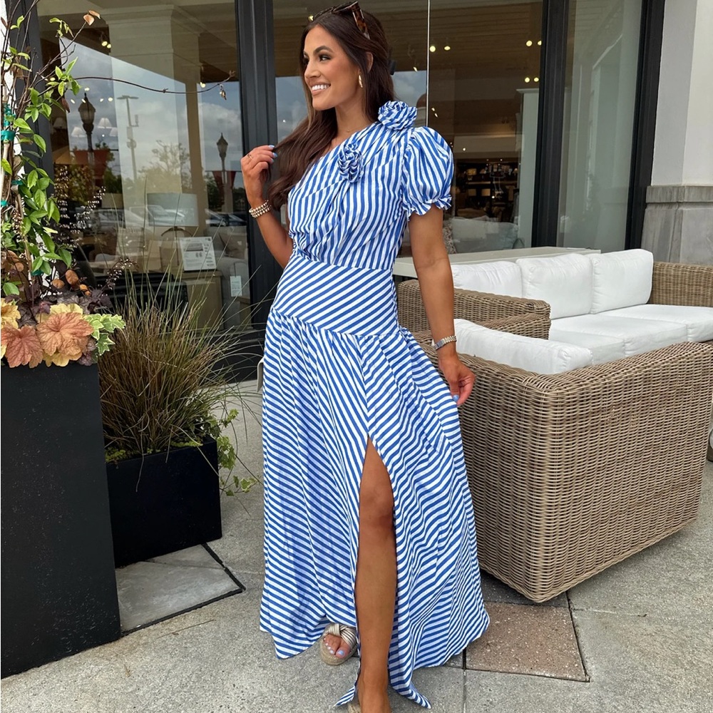 Blue and white striped dress, size L NWOT